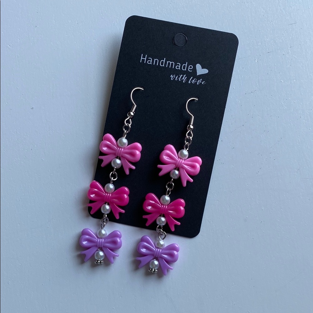 Pink and Purple Bow Earrings